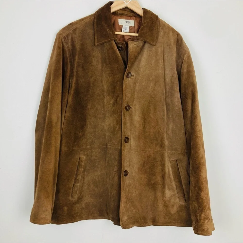 J. Crew vintage chore / car jacket. Rich brown suede with quilted lining. Size L